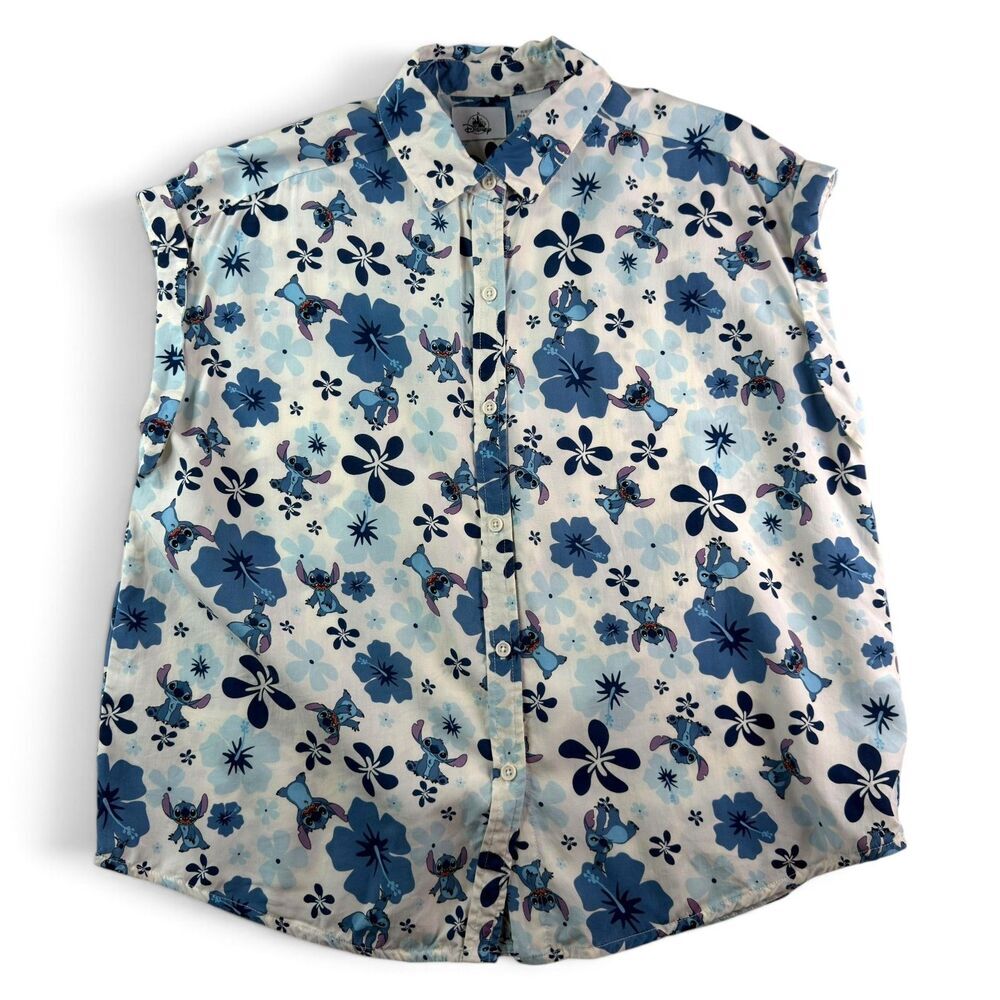 lilo and stitch aloha floral sleeveless button front shirt l by disney woven top